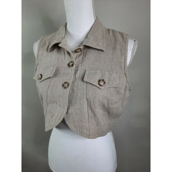 S2S Vtg Linen Boxy Crop Top Button Shirt Medium - Picture 1 of 9
